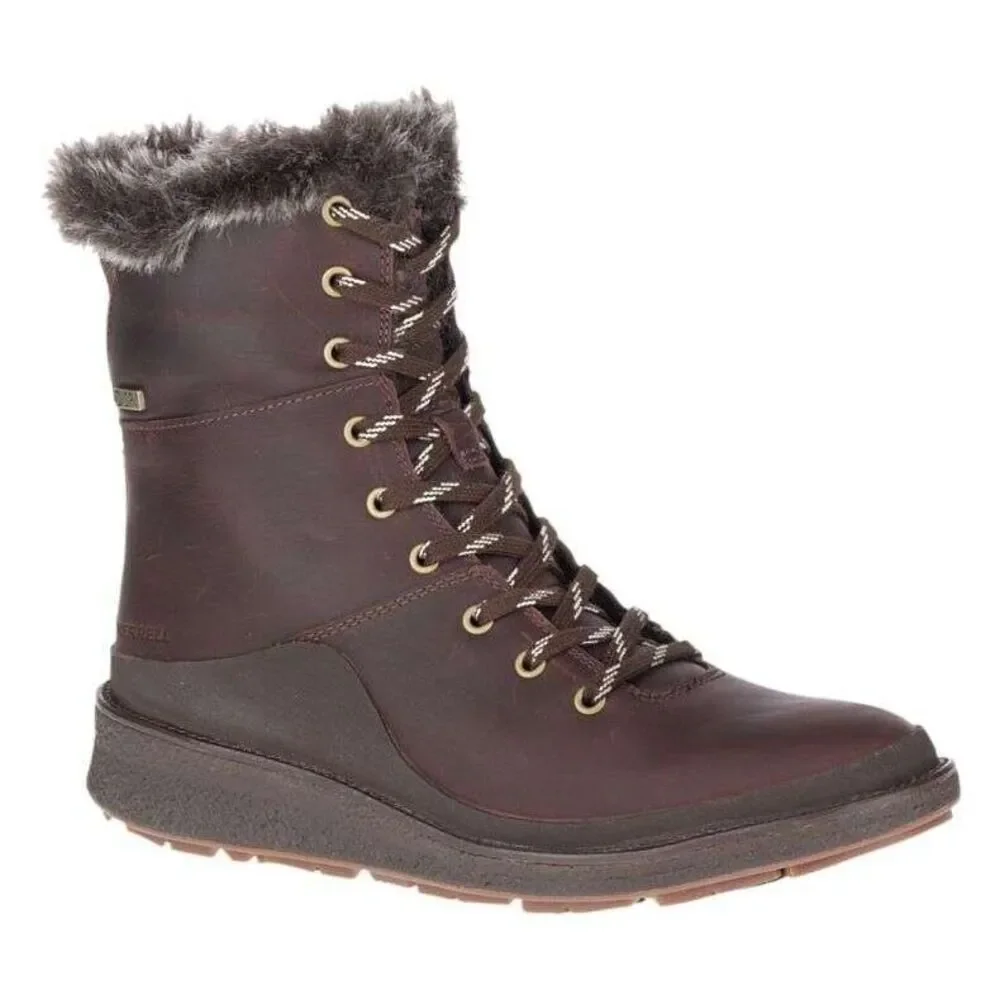 Merrell Tremblant Ezra Lace Espresso Womens Sz 6.5 Waterproof Lined Boots J95306
